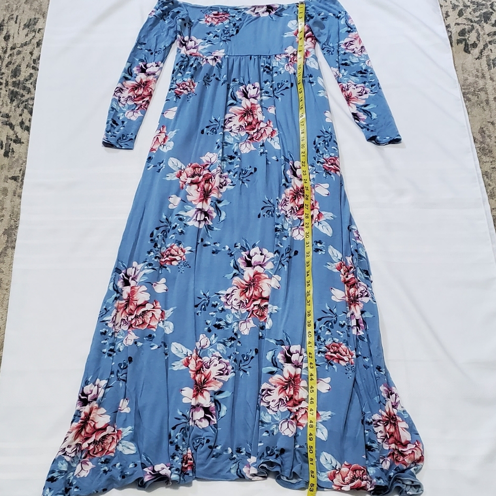 PinkBlush Light Blue Floral Off Shoulder Maternity Maxi Dress - Picture 6 of 9